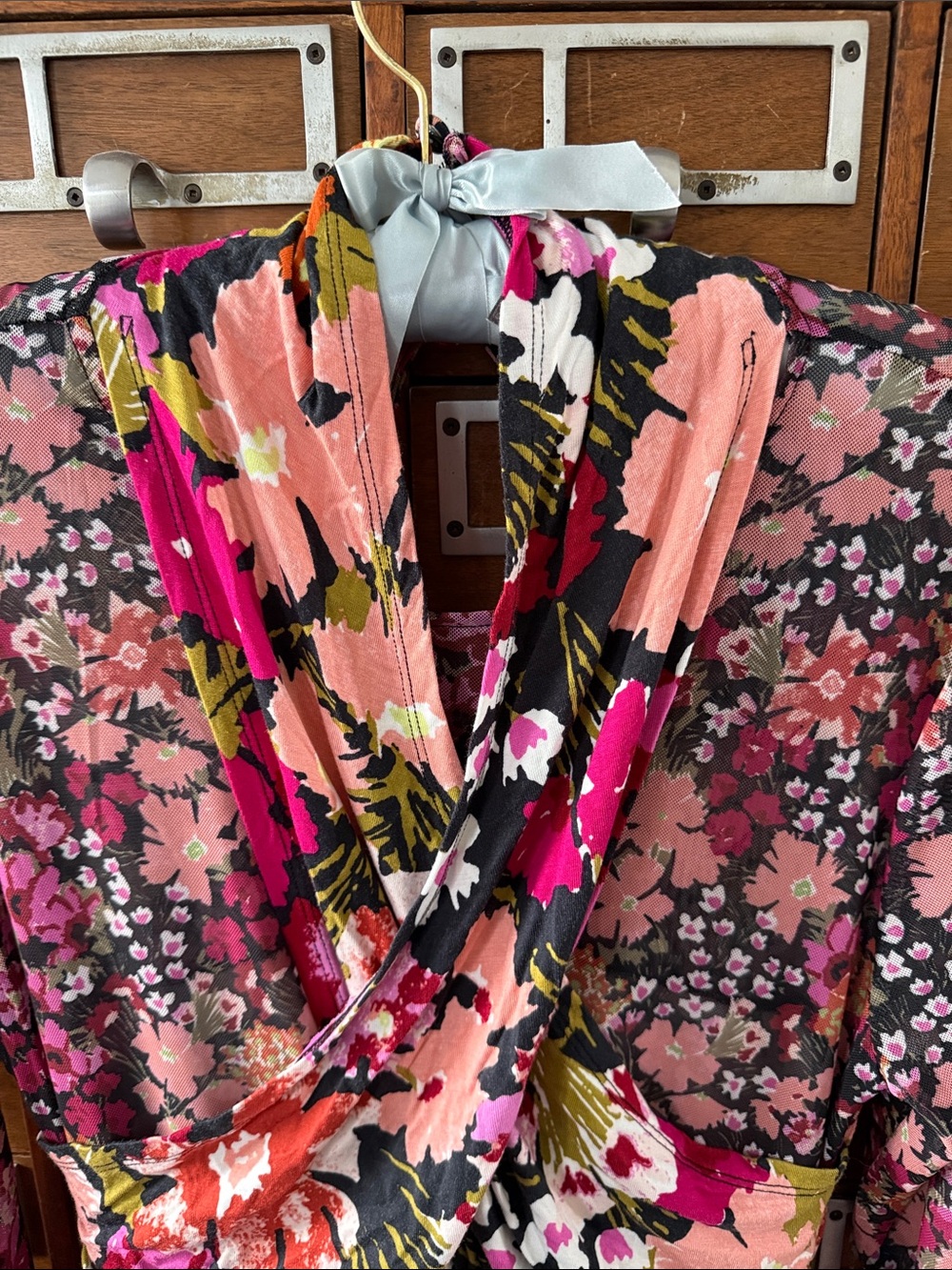 By Anthropologie Long Sleeve Halter Neck Mesh Midi Floral Dress Size Large - Picture 5 of 10